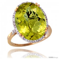 14k Yellow Gold Diamond Halo Large Lemon Quartz Ring 10.3 ct Oval Stone 18x13 mm, 3/4 in wide