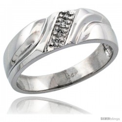 14k White Gold Men's Diamond Ring Band w/ 0.09 Carat Brilliant Cut Diamonds, 9/32 in. (7mm) wide