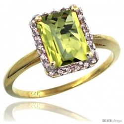 14k Yellow Gold Diamond Lemon Quartz Ring 1.6 ct Emerald Shape 8x6 mm, 1/2 in wide