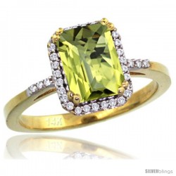 14k Yellow Gold Diamond Lemon Quartz Ring 1.6 ct Emerald Shape 8x6 mm, 1/2 in wide -Style Cy427129
