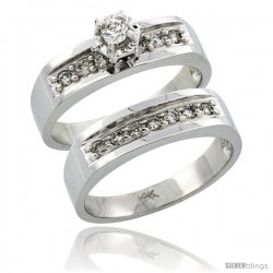 14k White Gold 2-Piece Diamond Engagement Ring Band Set w/ 0.35 Carat Brilliant Cut Diamonds, 3/16 in. (5mm) wide