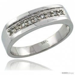 14k White Gold Men's Diamond Ring Band w/ 0.19 Carat Brilliant Cut Diamonds, 1/4 in. (6mm) wide