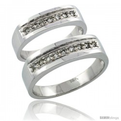 14k White Gold 2-Piece His (6mm) & Hers (5mm) Diamond Wedding Ring Band Set w/ 0.34 Carat Brilliant Cut Diamonds