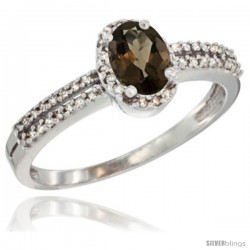 14k White Gold Ladies Natural Smoky Topaz Ring oval 6x4 Stone Diamond Accent -Style Cw407178