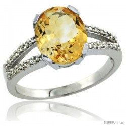 Sterling Silver and Diamond Halo Natural Citrine Ring 2.4 carat Oval shape 10X8 mm, 3/8 in (10mm) wide