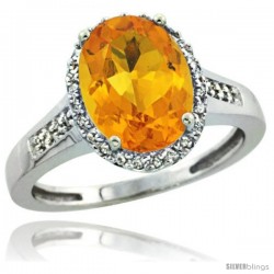 Sterling Silver Diamond Natural Citrine Ring 2.4 ct Oval Stone 10x8 mm, 1/2 in wide