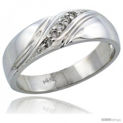 14k White Gold Men's Diamond Ring Band w/ 0.10 Carat Brilliant Cut Diamonds, 1/4 in. (7mm) wide