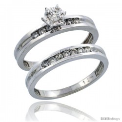 14k White Gold 2-Piece Diamond Engagement Ring Band Set w/ 0.35 Carat Brilliant Cut Diamonds, 1/8 in. (3mm) wide