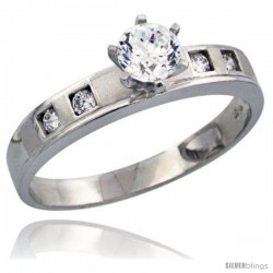 Sterling Silver Engagement Ring CZ Stones Rhodium Finish 5/32 in. 4 mm