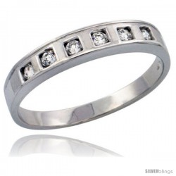 Sterling Silver Ladies' Wedding Ring CZ Stones Rhodium Finish, 5/32 in. 4 mm