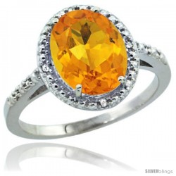 Sterling Silver Diamond Natural Citrine Ring 2.4 ct Oval Stone 10x8 mm, 1/2 in wide -Style Cwg09111