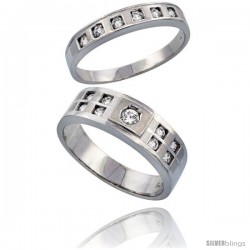 Sterling Silver 2-Piece His 7 mm & Hers 4 mm Wedding Ring Set CZ Stones Rhodium Finish