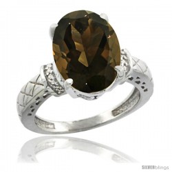 14k White Gold Diamond Smoky Topaz Ring 5.5 ct Oval 14x10 Stone