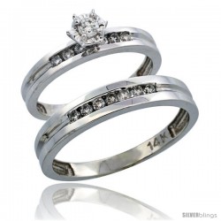 14k White Gold 2-Piece Diamond Ring Band Set w/ Rhodium Accent ( Engagement Ring & Man's Wedding Band ), w/ 0.35 Carat