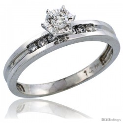 14k White Gold Diamond Engagement Ring w/ 0.20 Carat Brilliant Cut Diamonds, 1/8 in. (3mm) wide