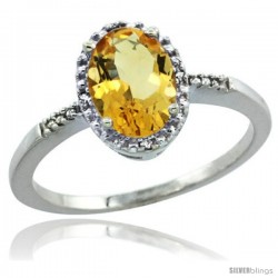 Sterling Silver Diamond Natural Citrine Ring 1.17 ct Oval Stone 8x6 mm, 3/8 in wide