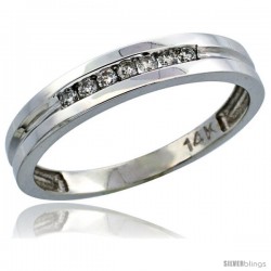 14k White Gold Men's Diamond Ring Band w/ 0.15 Carat Brilliant Cut Diamonds, 5/32 in. (4mm) wide