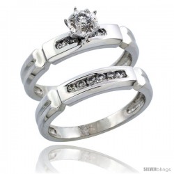 14k White Gold 2-Piece Diamond Engagement Ring Band Set w/ 0.24 Carat Brilliant Cut Diamonds, 5/32 in. (4mm) wide
