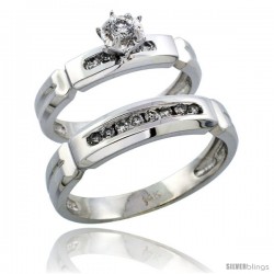 14k White Gold 2-Piece Diamond Ring Band Set w/ Rhodium Accent ( Engagement Ring & Man's Wedding Band ), w/ 0.28 Carat