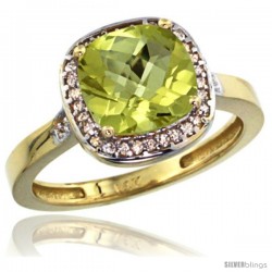 14k Yellow Gold Diamond Lemon Quartz Ring 2.08 ct Checkerboard Cushion 8mm Stone 1/2.08 in wide