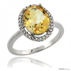 Sterling Silver Diamond Natural Citrine Ring 2.4 ct Oval Stone 10x8 mm, 1/2 in wide -Style Cwg09114