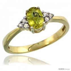 14k Yellow Gold Ladies Natural Lemon Quartz Ring oval 6x4 Stone Diamond Accent