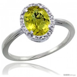 14k White Gold Lemon Quartz Diamond Halo Ring 8X6 mm Oval Shape, 1/2 in wide