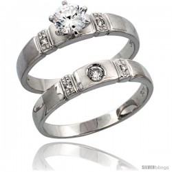 Sterling Silver 2-Piece CZ Engagement Ring Set, 5/32 in. (4 mm) wide