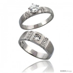 Sterling Silver 2-Piece CZ Ring Set ( 4mm Engagement Ring & 7mm Man's Wedding Band )