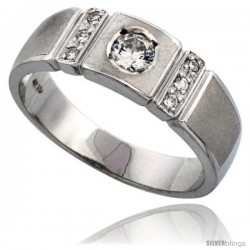 Sterling Silver Men's CZ Wedding Ring Band, 9/32 in. (7 mm) wide