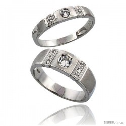 Sterling Silver 2-Piece His (7 mm) & Hers (4 mm) CZ Wedding Ring Band Set