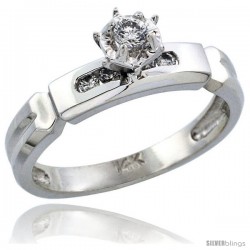 14k White Gold Diamond Engagement Ring w/ 0.14 Carat Brilliant Cut Diamonds, 5/32 in. (4mm) wide