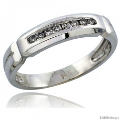 14k White Gold Men's Diamond Ring Band w/ 0.14 Carat Brilliant Cut Diamonds, 3/16 in. (5mm) wide