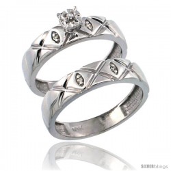 14k White Gold 2-Pc Diamond Engagement Ring Set w/ 0.043 Carat Brilliant Cut Diamonds, 5/32 in. (4.5mm) wide