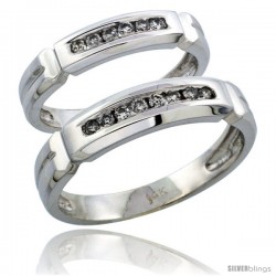 14k White Gold 2-Piece His (5mm) & Hers (4mm) Diamond Wedding Ring Band Set w/ 0.24 Carat Brilliant Cut Diamonds