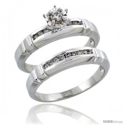 14k White Gold 2-Piece Diamond Engagement Ring Band Set w/ 0.25 Carat Brilliant Cut Diamonds, 5/32 in. (4mm) wide