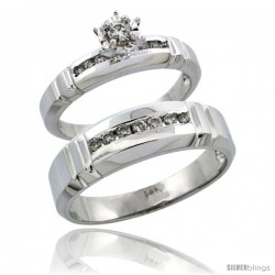 14k White Gold 2-Piece Diamond Ring Band Set w/ Rhodium Accent ( Engagement Ring & Man's Wedding Band ), w/ 0.30 Carat