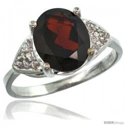 14k White Gold Diamond Garnet Ring 2.40 ct Oval 10x8 Stone 3/8 in wide