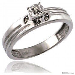14k White Gold Diamond Engagement Ring w/ 0.03 Carat Brilliant Cut Diamonds, 5/32 in. (4.5mm) wide