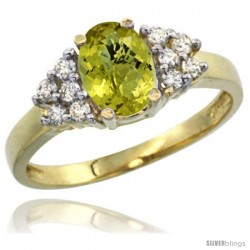 14k Yellow Gold Ladies Natural Lemon Quartz Ring oval 8x6 Stone Diamond Accent