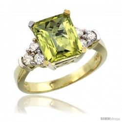 14k Yellow Gold Ladies Natural Lemon Quartz Ring Emerald-shape 9x7 Stone Diamond Accent