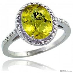 14k White Gold Diamond Lemon QuartzRing 2.4 ct Oval Stone 10x8 mm, 1/2 in wide