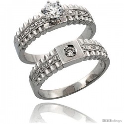 Sterling Silver 2-Piece Engagement Ring Set CZ Stones Rhodium finish, 1/4 in. 6 mm