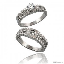 Sterling Silver 2-Piece CZ Ring Set 6mm Engagement Ring & 6.5mm Man's Wedding Band