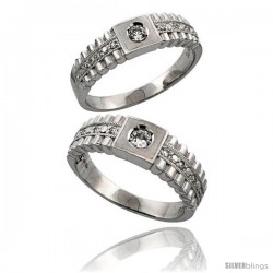 Sterling Silver 2-Piece His 6.5 mm & Hers 6 mm Wedding Ring Set CZ Stones Rhodium Finish