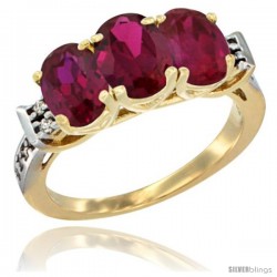 10K Yellow Gold Natural Ruby Ring 3-Stone Oval 7x5 mm Diamond Accent