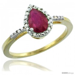 10k Yellow Gold Diamond Ruby Ring 0.59 ct Tear Drop 7x5 Stone 3/8 in wide