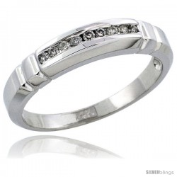 14k White Gold Ladies' Diamond Ring Band w/ 0.09 Carat Brilliant Cut Diamonds, 5/32 in. (4mm) wide