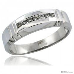 14k White Gold Men's Diamond Ring Band w/ 0.14 Carat Brilliant Cut Diamonds, 1/4 in. (6.5mm) wide