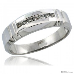 14k White Gold Men's Diamond Ring Band w/ 0.14 Carat Brilliant Cut Diamonds, 1/4 in. (6.5mm) wide